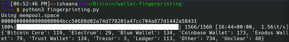 Output of using python to find the wallets which created the transactions in Block 807929